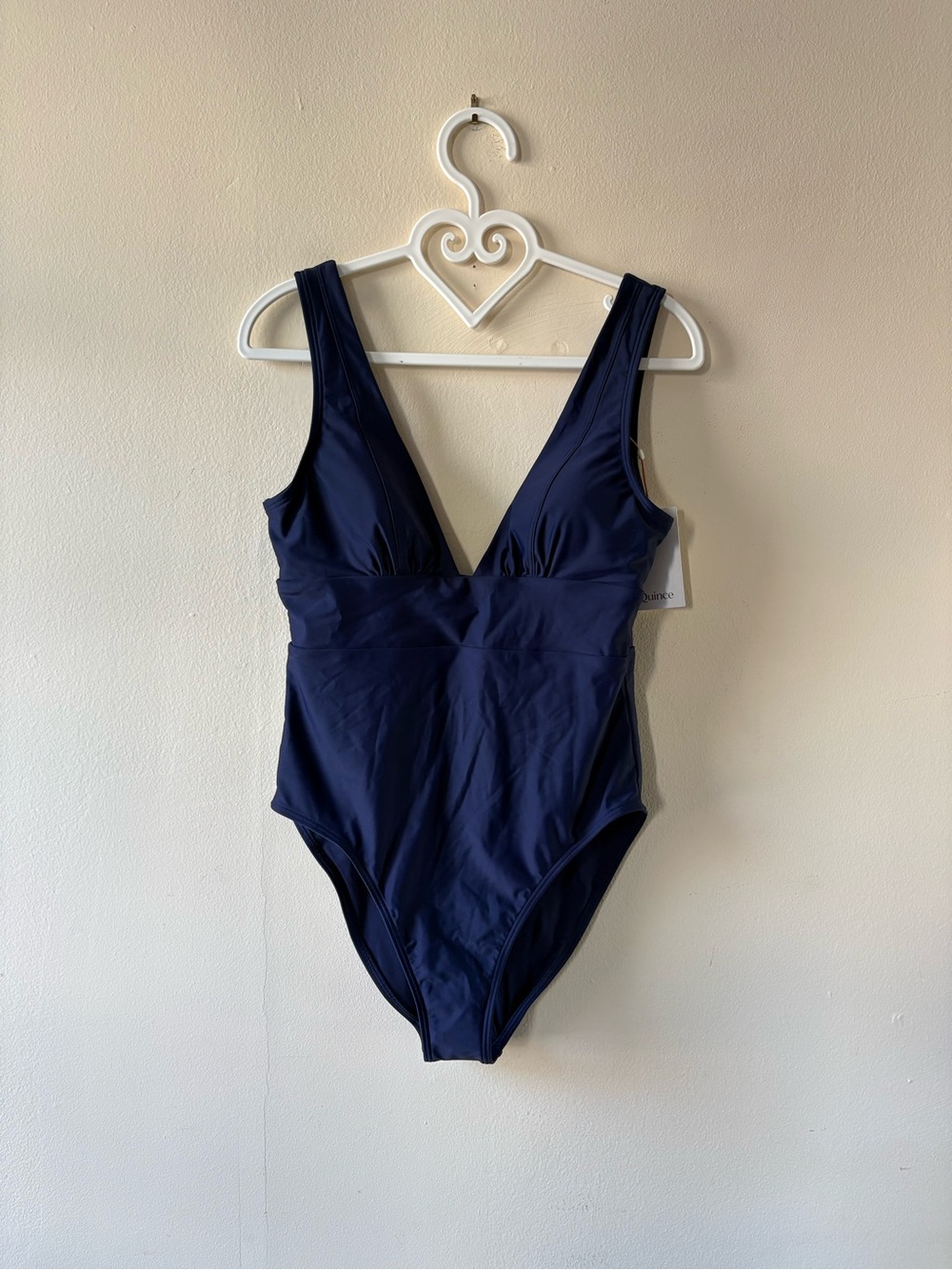 NWT Quince Italian Plunge Navy One Piece Bathing Suit